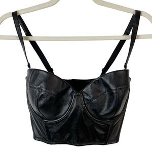 Victoria’s Secret 32DD Black Faux Leather Push Up Corset Top Balconette Bra